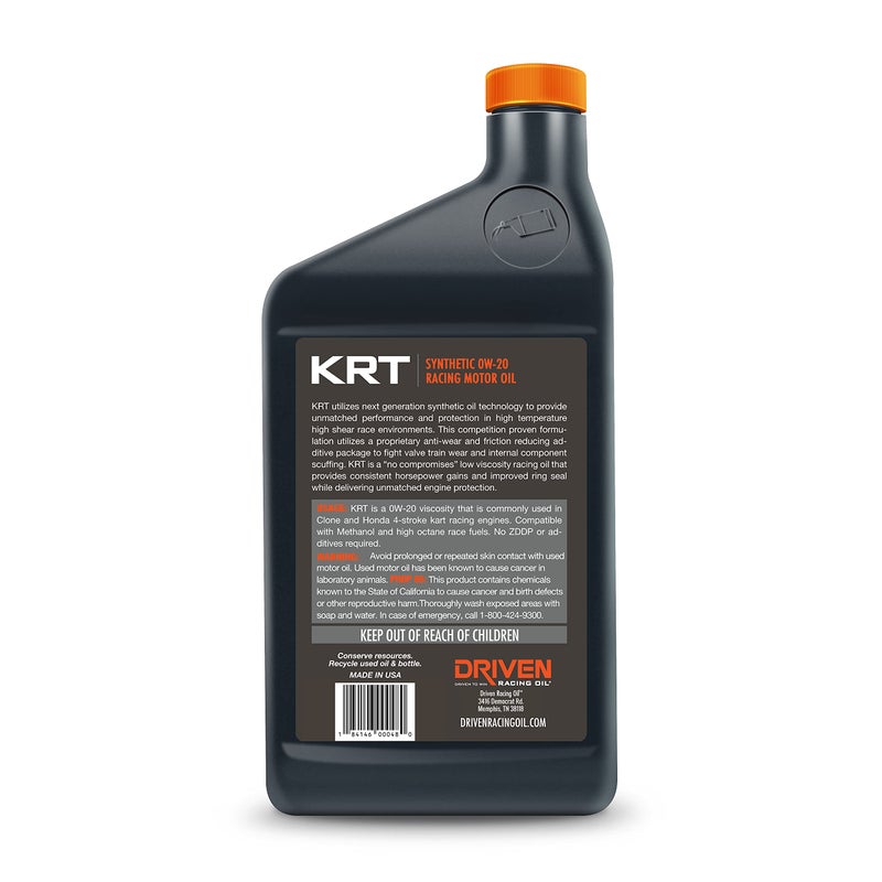 Driven Racing Oil KRT Synthetic 0w-20 Motor Oil 4-Stroke Go Kart, Karting, Race Kart 1 Quart Bottle - Image 2